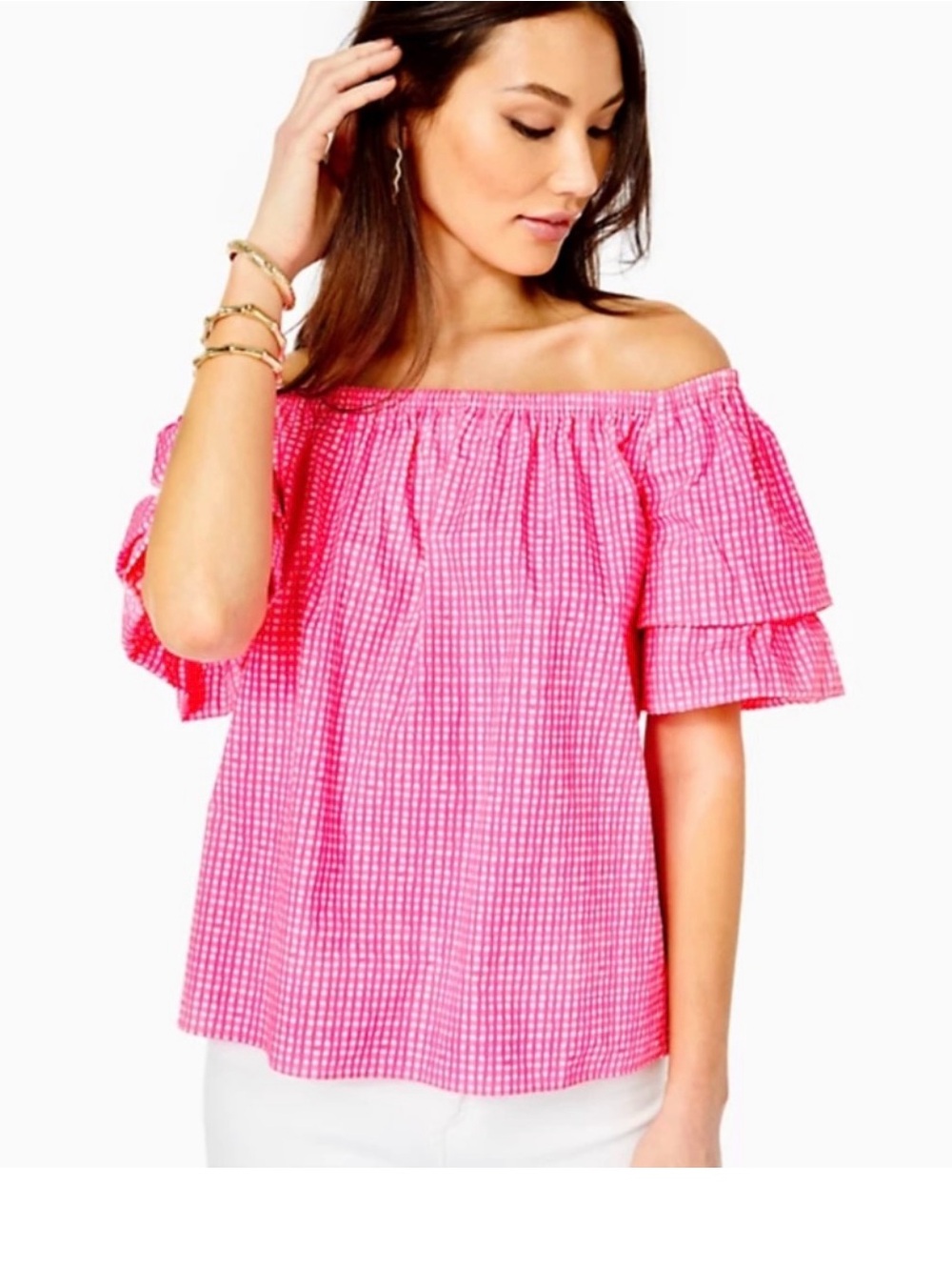 Lilly Pulitzer Frankie off the shoulder pink and white top size xs